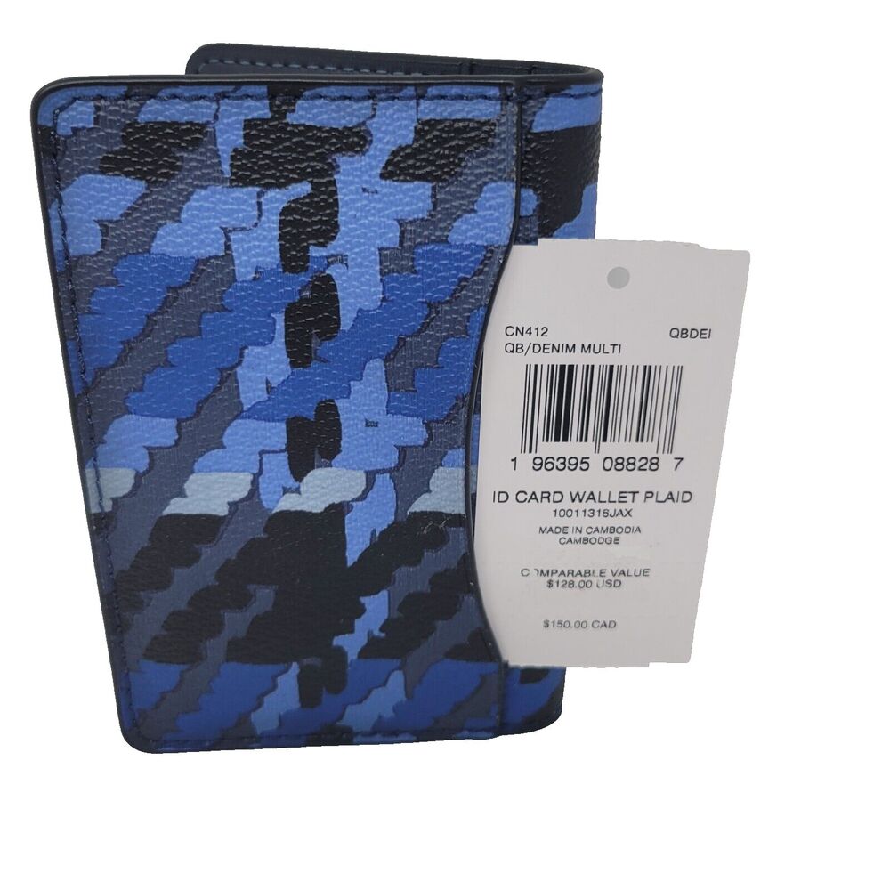 Coach CN412 ID Wallet w/Plaid Print Coated Canvas Gunmetal/Denim Multi NWT $128 - Picture 3 of 3